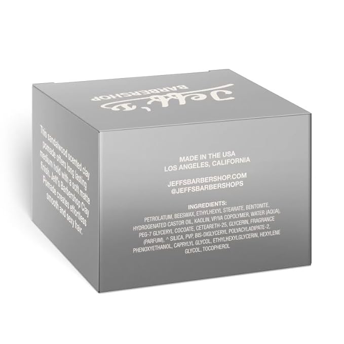 Jeff's Barbershop Clay Pomade, Sandalwood - Medium Hold, Matte Finish Hair Styling Cream Wax with Natural Beeswax & Castor Oil (3.4 fl oz/100ml)