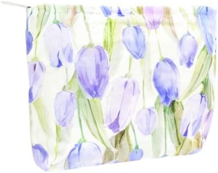 PAZIMIIK Floral Makeup Bag Large Cotton Zipper Pouch for Purse Travel Canvas Make Up Organizer for Women Cosmetic,Tulip Purple