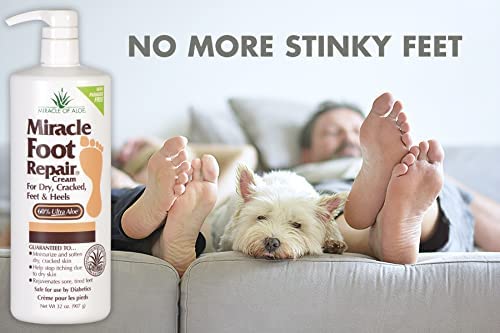Miracle Foot Repair Cream (8 oz / 2-Pack) Repairs Dry Cracked Heels and Feet, 60% Pure UltraAloe Moisturizes, Softens, and Repairs