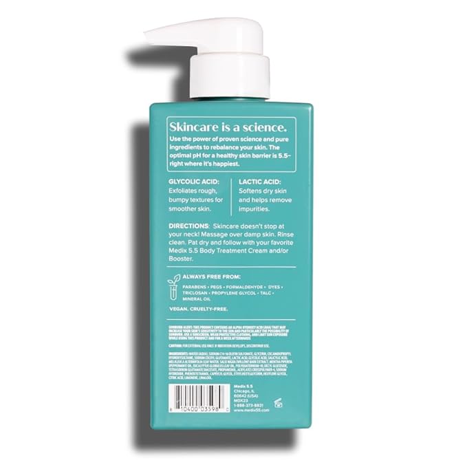 Medix 5.5 Exfoliating AHA Glycolic Acid Face & Body Wash Cleanser + Collagen Moisturizing Body Cream Lotion Skin Care 2PC Set | Alpha Hydroxy Acid & Lactic Acid Foaming Body Wash & Face Wash, 2-PC