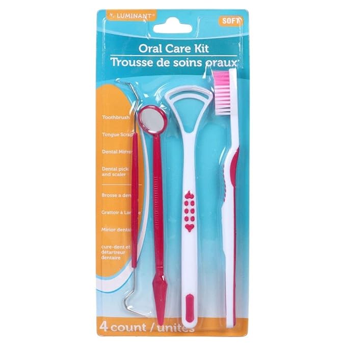 oral care kit 4 count/unites kit de cuidado bucal con 4 unidades (pink, rosado)