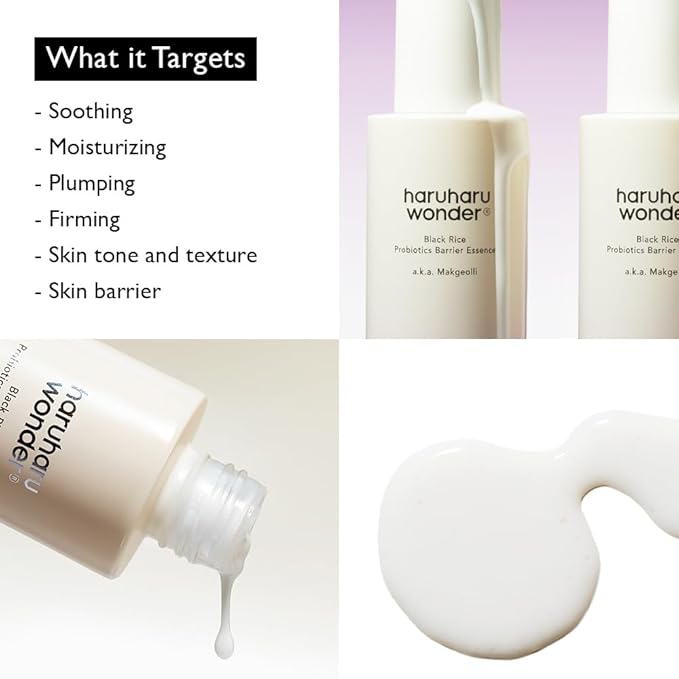 haruharu Wonder Black Rice Probiotics Barrier Essence 4.05 fl. oz., Essence Toner to Strengthen Skin Barrier with Ceramides, Fermented Ingredients, Milky Essence, Moisturizing, Plumping