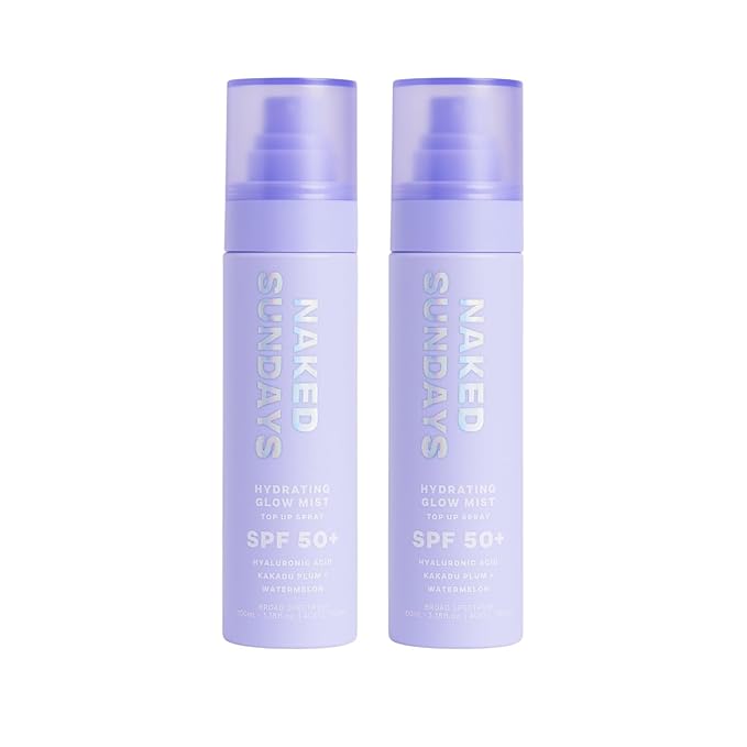 Naked Sundays SPF 50 Hydrating Glow Mist SPF Setting Spray and Face Sunscreen, Lightweight & Non-Greasy, Hydrating Ultra-Fine Mist with Hyaluronic Acid for All Skin Types, Makeup-Friendly - 2 pack
