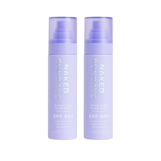 Naked Sundays SPF 50 Hydrating Glow Mist SPF Setting Spray and Face Sunscreen, Lightweight & Non-Greasy, Hydrating Ultra-Fine Mist with Hyaluronic Acid for All Skin Types, Makeup-Friendly - 2 pack