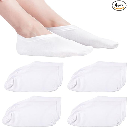 BLMHTWO 4 Pairs Moisturizing Socks, Overnight Foot Care, For Dry Cracked Feet, White Cotton