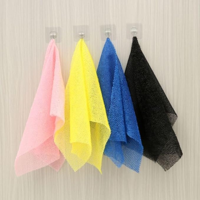 4 Pack Bath Sponge Net, Body Scrubber,African Exfoliating Net for Shower,11.8 inch X31.5 Inch Long Shower Net (Pink&Blue&Yellow&Black)…