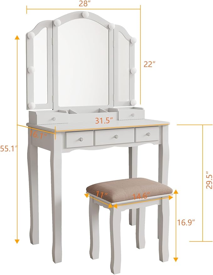 Makeup Vanity with Lights Vanity Desk with Mirror and Lights Makeup Vanity with Drawers Vanity Table with Light Vanity with Lighted Mirror and Chair