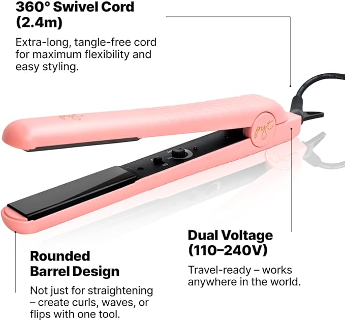 PYT 1.25” Professional Ceramic Hair Straightener – Negative Ion Flat Iron for Frizz-Free Shine, Adjustable Temperature, Dual Voltage, Lightweight Design, Straightens and Curls