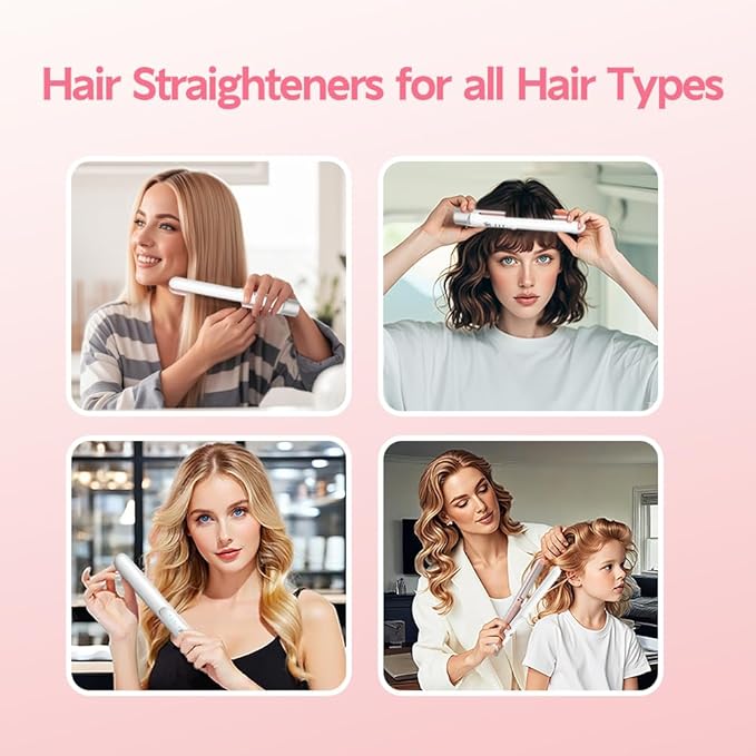Cordless Hair Straightener and Curler 2 in 1, Fast Heating Ceramic Flat Iron,Rechargeable Portable Hair Straightening Iron for Women, Travel Hair Styler