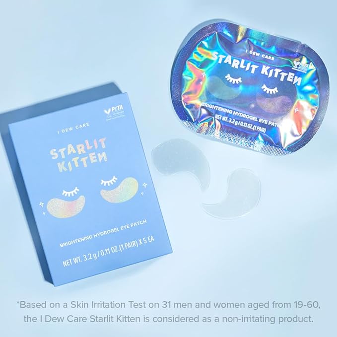 I DEW CARE Hydrogel Eye Patch - Starlit Kitten | Korean Under Eye Patches for dark circles and puffy eyes, Smooths Puffy Eyes, Eye wrinkle patches, Dermatologically Tested, (5 EA)