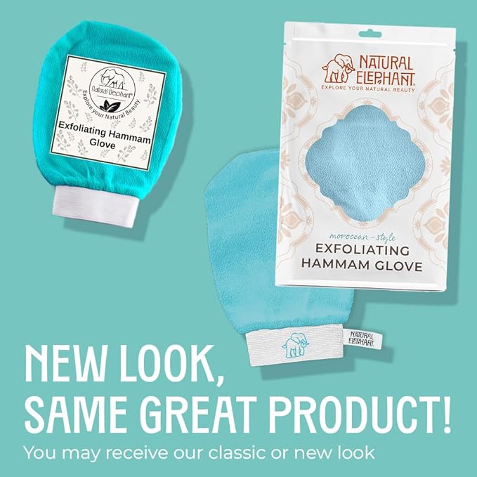 Natural Elephant Exfoliating Hammam Glove | Authentic Moroccan Kessa Body Scrub Mitt for Spa-Quality Skin Renewal | Teal Waves Single