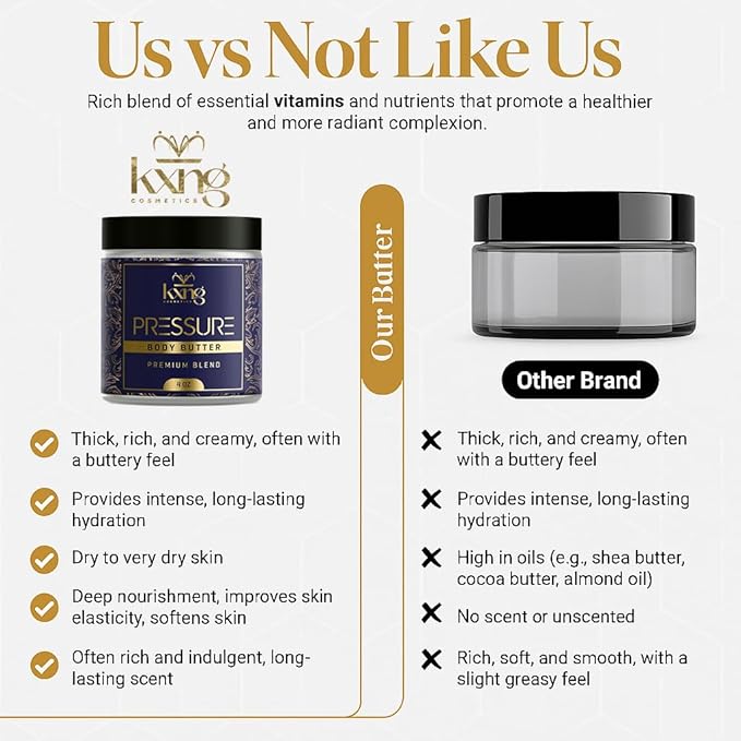 KXNG Cosmetics, Body Butter, Organic Skin Care for Men and Women, Body Moisturizer Lotions and Creams, Raw Shea Butter, Cocoa Butter, Mango, Coconut Oil, Hand, Foot, All Skin Types (Pressure)