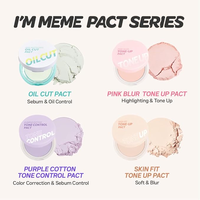 I'M MEME Compact - Skin Fit Tone Up Pact | FLawless Finish with Aqua Sebum, Soft & Velvet Pressed Powder Compact, Smooth Pores & Fine Lines, Korean Makeup, Translucent, Oily Skin, 0.35 Oz