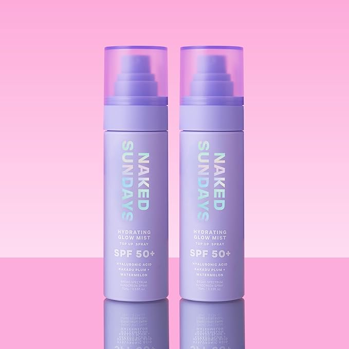Naked Sundays SPF 50 Hydrating Glow Mist SPF Setting Spray and Face Sunscreen, Lightweight & Non-Greasy, Hydrating Ultra-Fine Mist with Hyaluronic Acid for All Skin Types, Makeup-Friendly - 2 pack