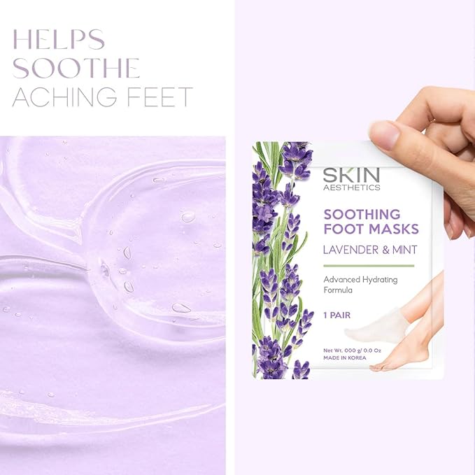 Lavender & Mint Foot Masks - Repairs & Softens Cracked Feet, Hydrating & Exfoliating - Dermatologist Tested Korean Skincare - Clean Beauty, Natural Ingredients, Cruelty-Free - 3 Pairs