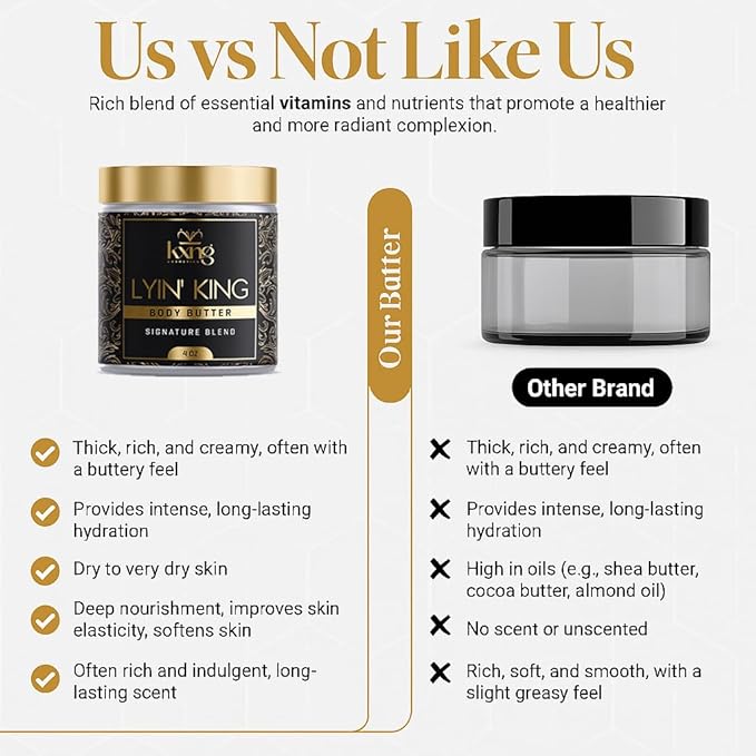 KXNG Cosmetics, Body Butter, Organic Skin Care for Men and Women, Body Moisturizer Lotions and Creams, Raw Shea Butter, Cocoa Butter, Mango, Coconut Oil, Hand, Foot, All Skin Types (Lyin’ King)