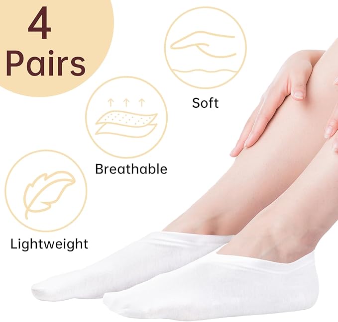 BLMHTWO 4 Pairs Moisturizing Socks, Overnight Foot Care, For Dry Cracked Feet, White Cotton