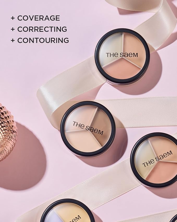 THESAEM Cover Perfection Triple Pot Concealer 03 Correct Up Beige + 04 Tone Up Beige - for Fair to Light Skin Tone - 3 Color Full Coverage - Covers Pigmentation and Blemish Spots, Corrects Skin Tone