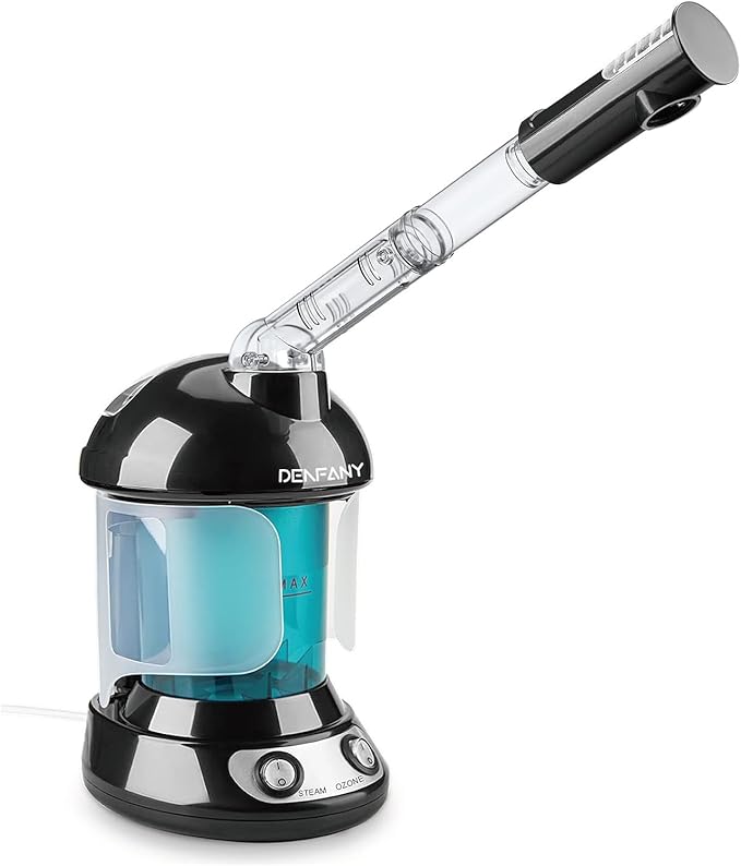 Facial Steamer - DENFANY Nano Ionic Face Steamer with Extendable 360° Rotating Arm - Portable Facial Steamer for Personal Care at Home or Salo (Black)