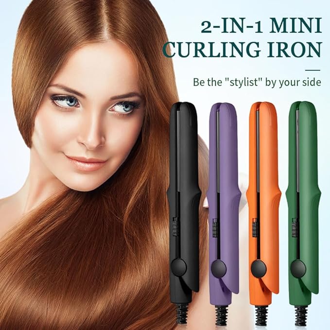 2025 New Mini Dual-Purpose Curling Iron, 2-in-1 Curling Wand Flat Iron Hair Straightener, Travel Curling Iron for All Hair Types (Light Green)