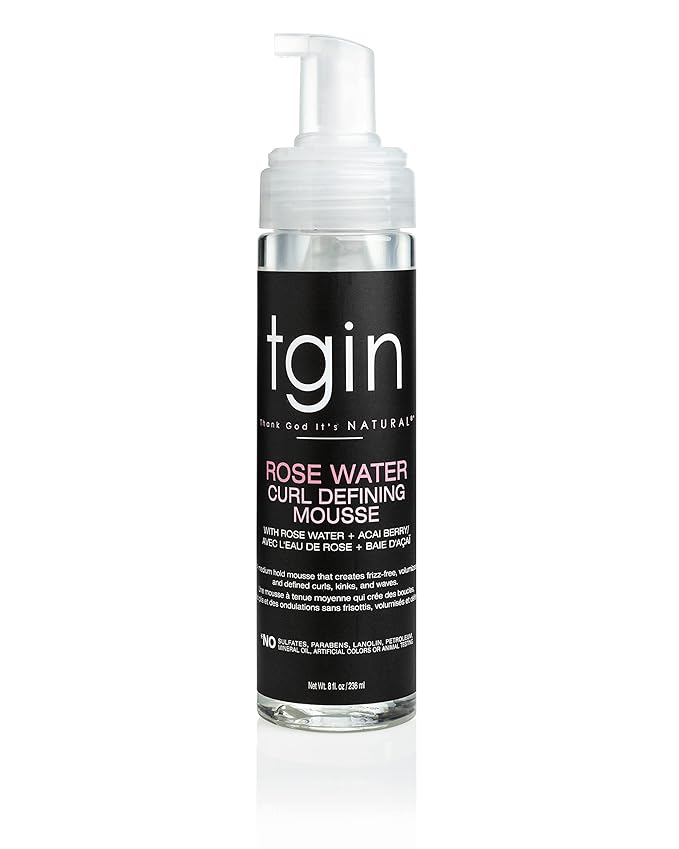tgin Rose Water Defining Mousse for Curly, Coily and Wavy Hair, Moisturizes and Defines Curls, 8 fl oz