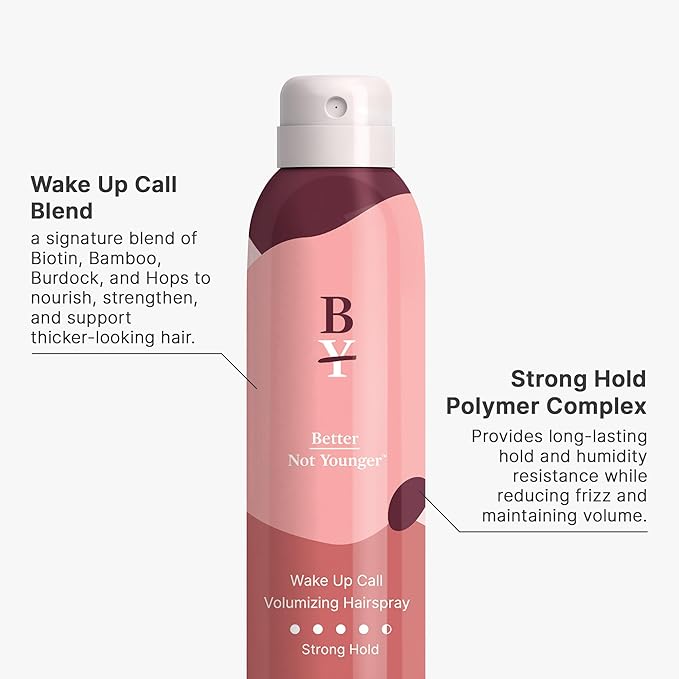 Better Not Younger Strong Hold Thickening Hairspray – Volumizing Biotin Formula, Long-Lasting Hold & Humidity Resistance, No Crunch or Flakes– Styling Spray for Women 40+ with Thinning Hair - 7.6 oz