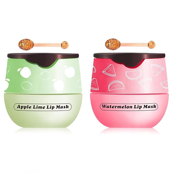 4 Packs Fruit Lip Balm Lip Mask, Moisturizing Lip Sleeping Mask, Hydrate Repair Prevent Dry Cracked Lip (Apple Lime & Watermelon)