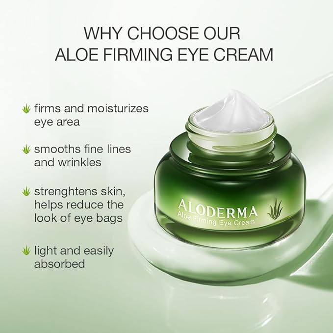 Aloderma Aloe Firming Eye Cream Made with 70% Organic Aloe Vera - Natural Daily Hydrating Eye Cream with Jojoba, Hyaluronic Acid, & Organic Aloe - Reduce Signs of Aging, Fine Lines & Wrinkles, 25g