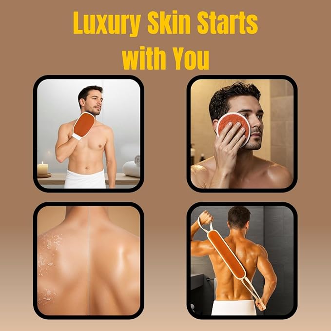 Exfoliating Glove Set (Original) โ 3 Pieces Moroccan Hammam Scrub Mitts for Face, Body & Back โ Deep Skin Cleansing & Dead Skin Removal โ Reusable Spa Exfoliator โ Assorted Colors (ORANGE)