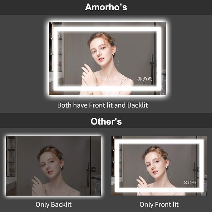 Amorho LED Bathroom Mirror 96" X36" with Front and Backlight, Large Dimmable Wall Mirrors with Anti-Fog, Shatter-Proof, Memory, 3 Colors, Double LED Vanity Mirror, ETL Listed