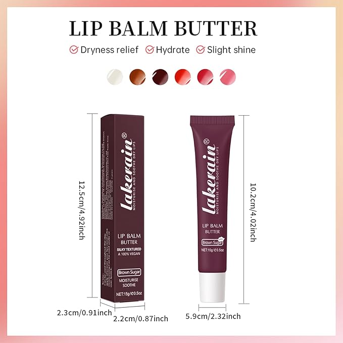 Erinde Lip Butter Balm, Moisture Hydration Lip Butter Gloss, Sheer Tinted Lip Mask and Lip Balm, Soothing Lip Treatment Care Makeup, Shine Lip Glow Oil for Dry, Chapped Lips, 03 Brown Sugar
