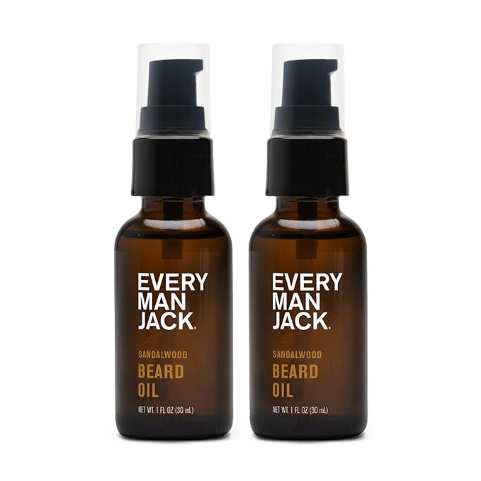 Every Man Jack Mens Beard Oil - Subtle Sandalwood Fragrance - Deeply Moisturizes and Softens Your Beard and Adds a Natural Shine - Naturally Derived with Shea Butter and Argan Oil - 1 fl oz (2 Pack)