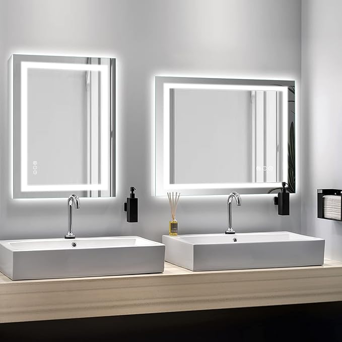 Amorho LED Bathroom Mirror 48" X36" with Front and Backlight, Stepless Dimmable Wall Mirrors with Anti-Fog, Shatter-Proof, Memory, 3 Colors, Double LED Vanity Mirror