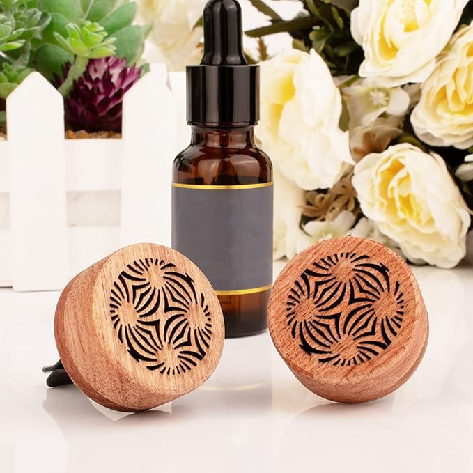 Essential Oil Car Diffuser, 2 PCS Car Aromatherapy Wood Diffuser with Vent Clip