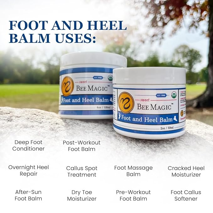 Sweet Bee Naturals Organic All Natural Foot and Heel Balm 3 (2 OZ Jars). For Dry and Cracked Feet Repair. Organic Salve Moisturizer for Heel Care & Callus Treatment. Made in USA. 3 Jars (6 OZ)