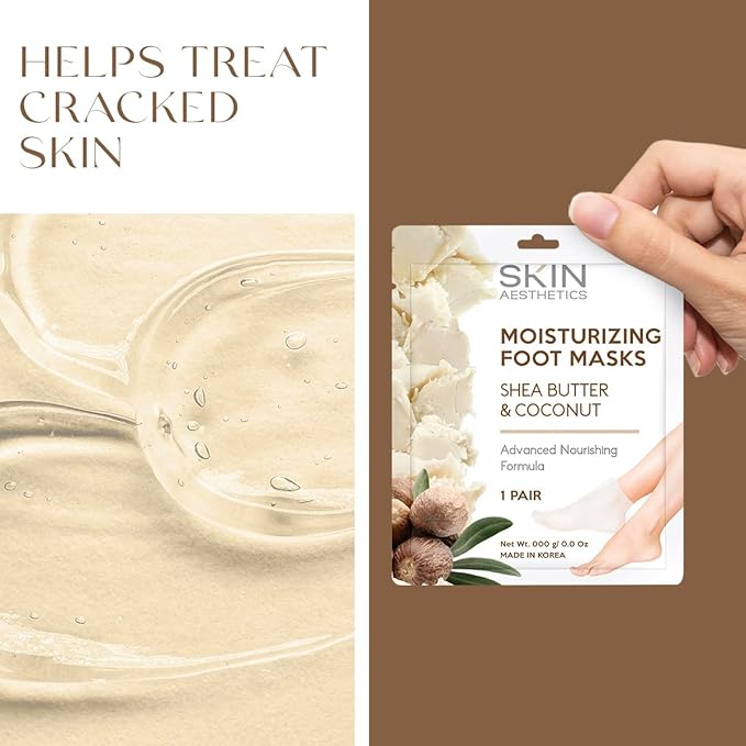 Shea Butter & Coconut Foot Masks - Moisturizes & Repairs Cracked Feet, Hydrating & Exfoliating - Dermatologist Tested Korean Skincare - Clean Beauty, Cruelty-Free - 3 Pairs