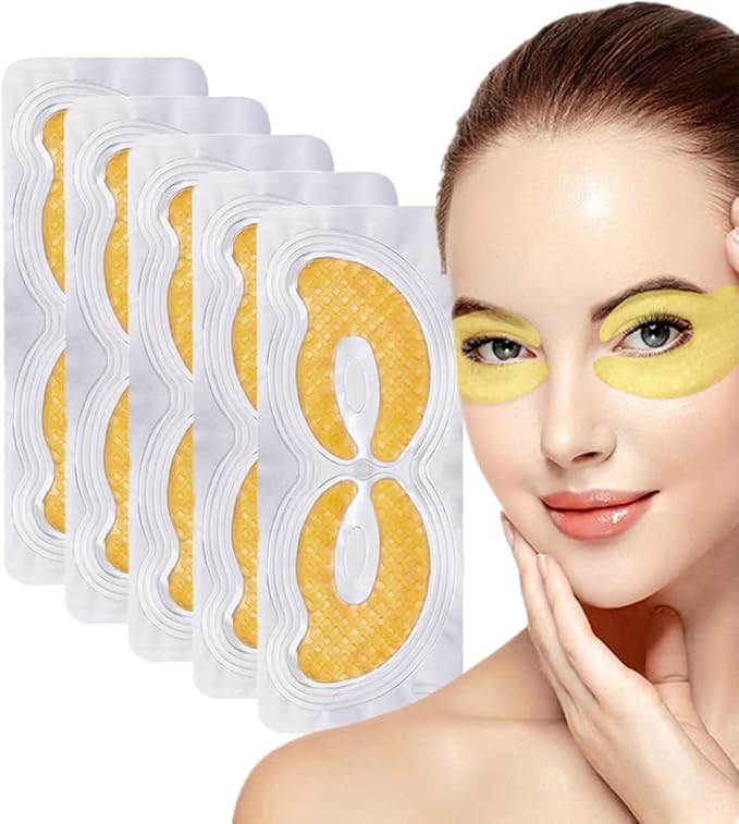 Gold Hydrogel Eye Mask Collagen Crystal Eye Mask Patches Anti-Aging Under Eye Pads - Reduce Wrinkles,Puffy Eyes,Dark Circles,Eye Bags - Moisturizer Eye Contour Mask, Improve Skin Elasticity | 5 Pairs