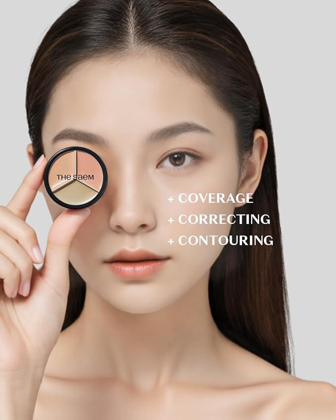 THESAEM Cover Perfection Triple Pot Concealer 03 Correct Up Beige - for Fair to Light Skin Tone - 3 Color Full Coverage Concealer - Covers Blemishes Spots, Dark Circles, Redness Skin