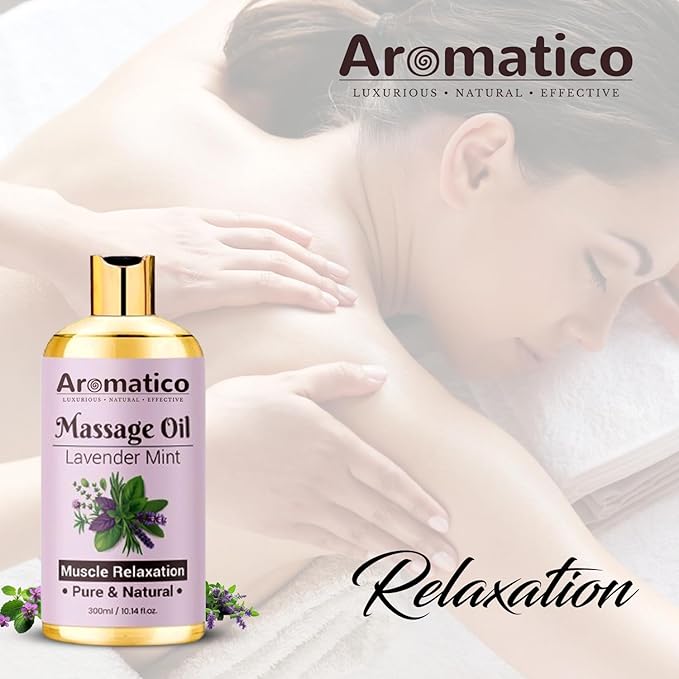 Lavender Mint Massage Oil with Sesame, Almond & Jojoba Oils. Non-Sticky, Safe & Natural Ingredients – 10 Fl Oz