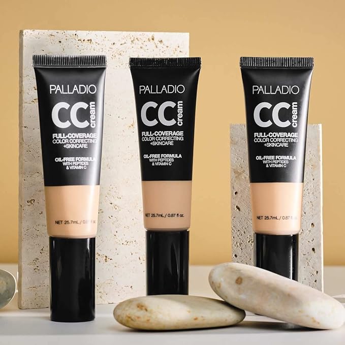 Palladio Full-Coverage Color Correction CC Cream, Oil-Free with Peptides & Vitamin C, Best for Correcting Redness and Uneven Skin Tone, Buildable Foundation Coverage (Med 30N)