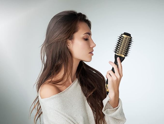 Hot Air Hair Blow Dryer Brush - 3 in 1 Negative Ionic Hairdryer Blowout Brush for Drying Straightening Volumizing - 60mm Oval Barrel fit All Hair Types - Salon Style, Smooth, Frizz-Free Results