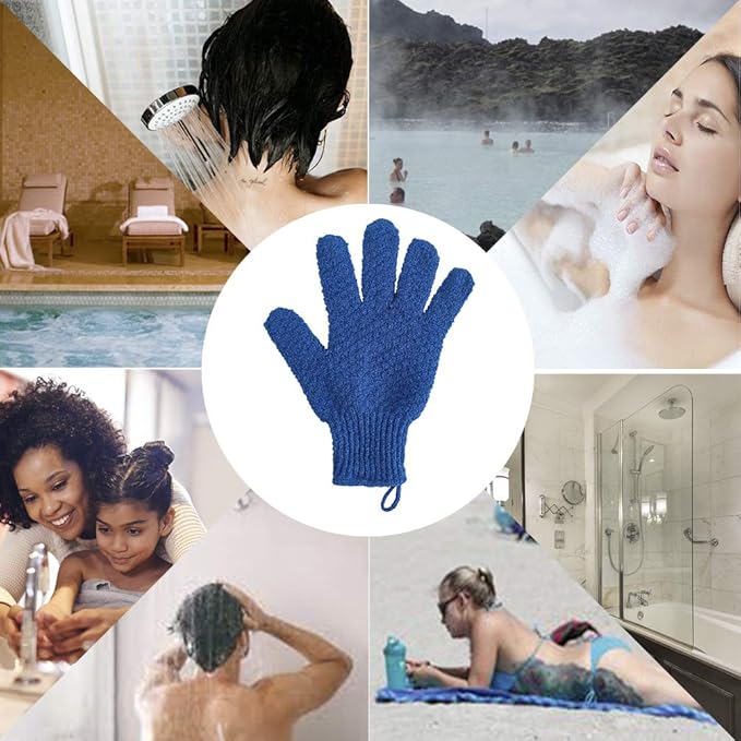 Bath Exfoliating Gloves Scrub - 4 pcs (2 Pair) Lengthened and Large Exfoliating Scrubbing Gloves for Shower, Spa, Massage - Scrub Exfoliating Mitts for Body, Face, Hand and Foot(Blue and Pink)