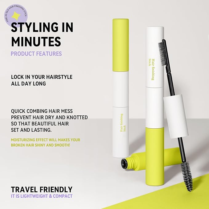 BestLand Double-Head Hair Finishing Stick – Non-Greasy Flyaway Tamer with Mascara Brush & Comb Tip, Styling Gel Wax Stick for Bangs & Baby Hair Control