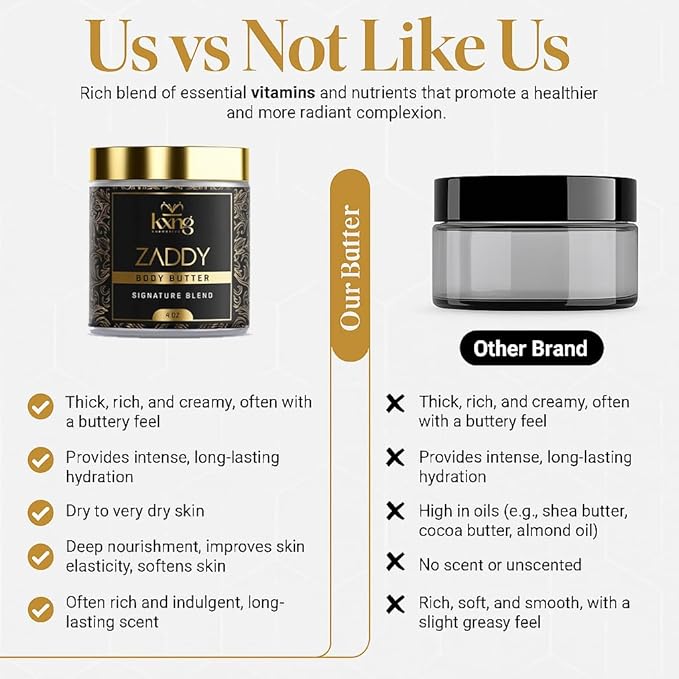 KXNG Cosmetics, Body Butter, Organic Skin Care for Men and Women, Body Moisturizer Lotions and Creams, Raw Shea Butter, Cocoa Butter, Mango, Coconut Oil, Hand, Foot, All Skin Types (Zaddy)