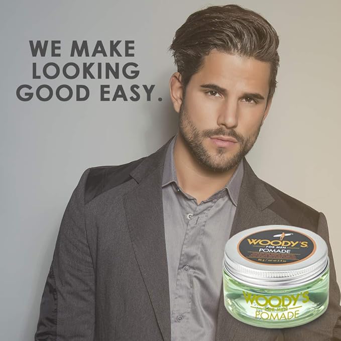 Woody's Pomade for Men Strong Hold - High Shine, Water-Based Mens Hair Styling Cream for Slicked Back & Classic Looks Hairstyles, 3.4 oz, 2 Pack