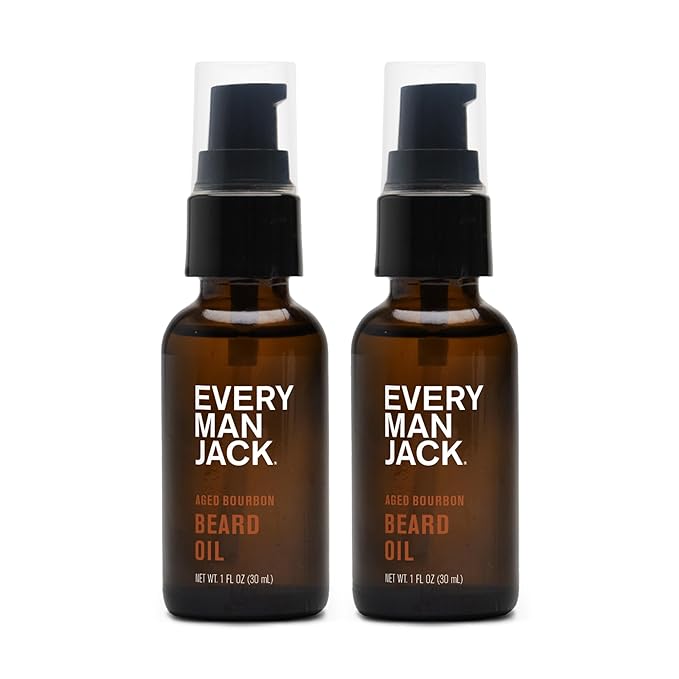 Every Man Jack Mens Beard Oil - Subtle Aged Bourbon Fragrance - Deeply Moisturizes and Softens Your Beard and Adds a Natural Shine - Naturally Derived with Shea Butter- 1 fl oz (2 Pack)