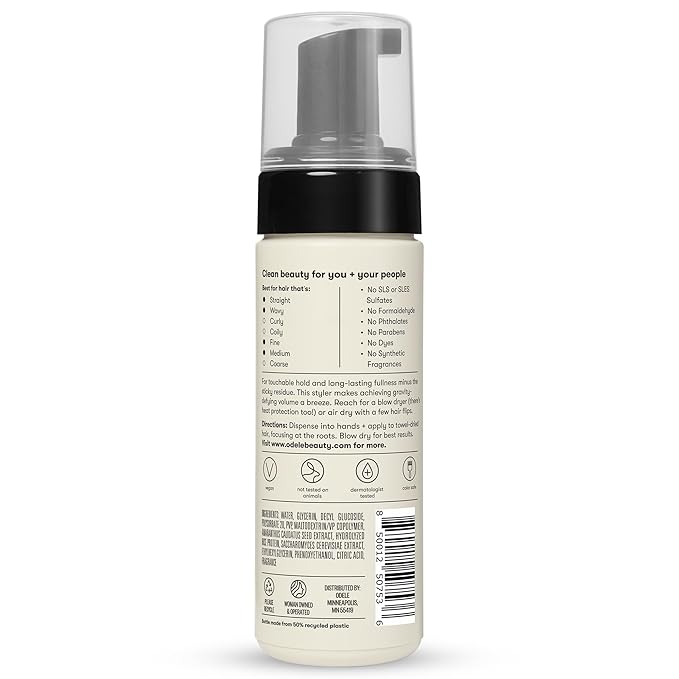 Volumizing Foam Hair Styler for Heat Protection, Added Lift, and Straight to Wavy or Fine to Medium Hair Types, 5 Fl Oz