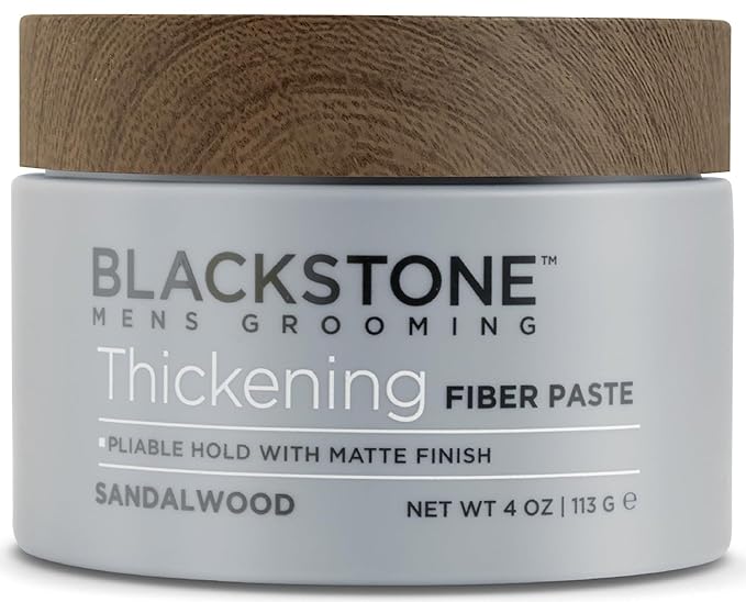 Blackstone Men's Grooming Thickening Fiber Paste Gel for Hair Styling - Adds Volume with Pliable Hold & Matte Finish | Paraben & Cruelty Free | Made in USA, Sandalwood (4 oz)