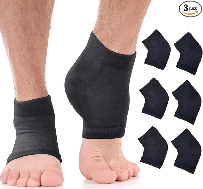 Moisturizing Socks for Men | Cracked Heel Treatment with Aloe Vera | Moisturizer Foot Callus Remover | Aloe Socks for Cracked Heels & Dry Cracked Feet | Lotion Infused Gel Heel Socks (Large - 3 Pairs)