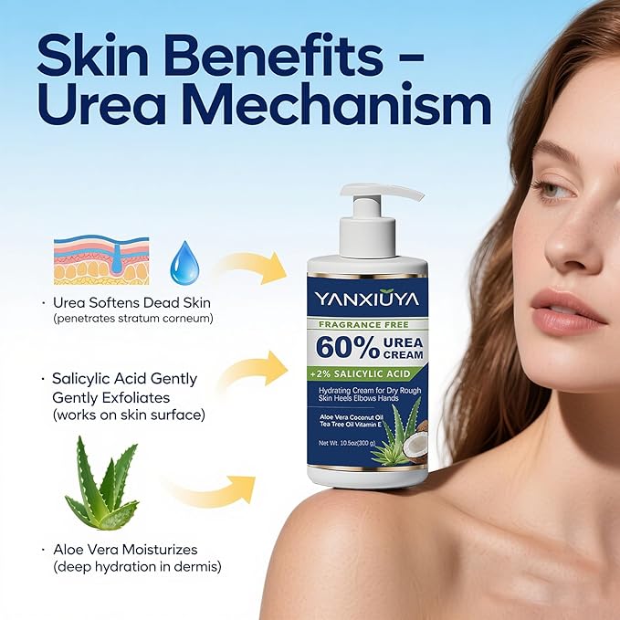 60% Urea Cream for Feet with 2% Salicylic Acid, Fragrance-Free Foot Cream and Urea Lotion for Cracked Heels, Dry Skin & Callus Remover, Maximum Strength Moisturizing Cream, 10.5 oz